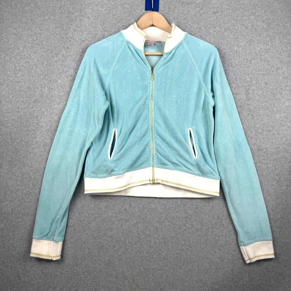 Vintage Victorias Secret Jacket Womens Large Blue Terry Full Zip Track Y2K‎ 2002